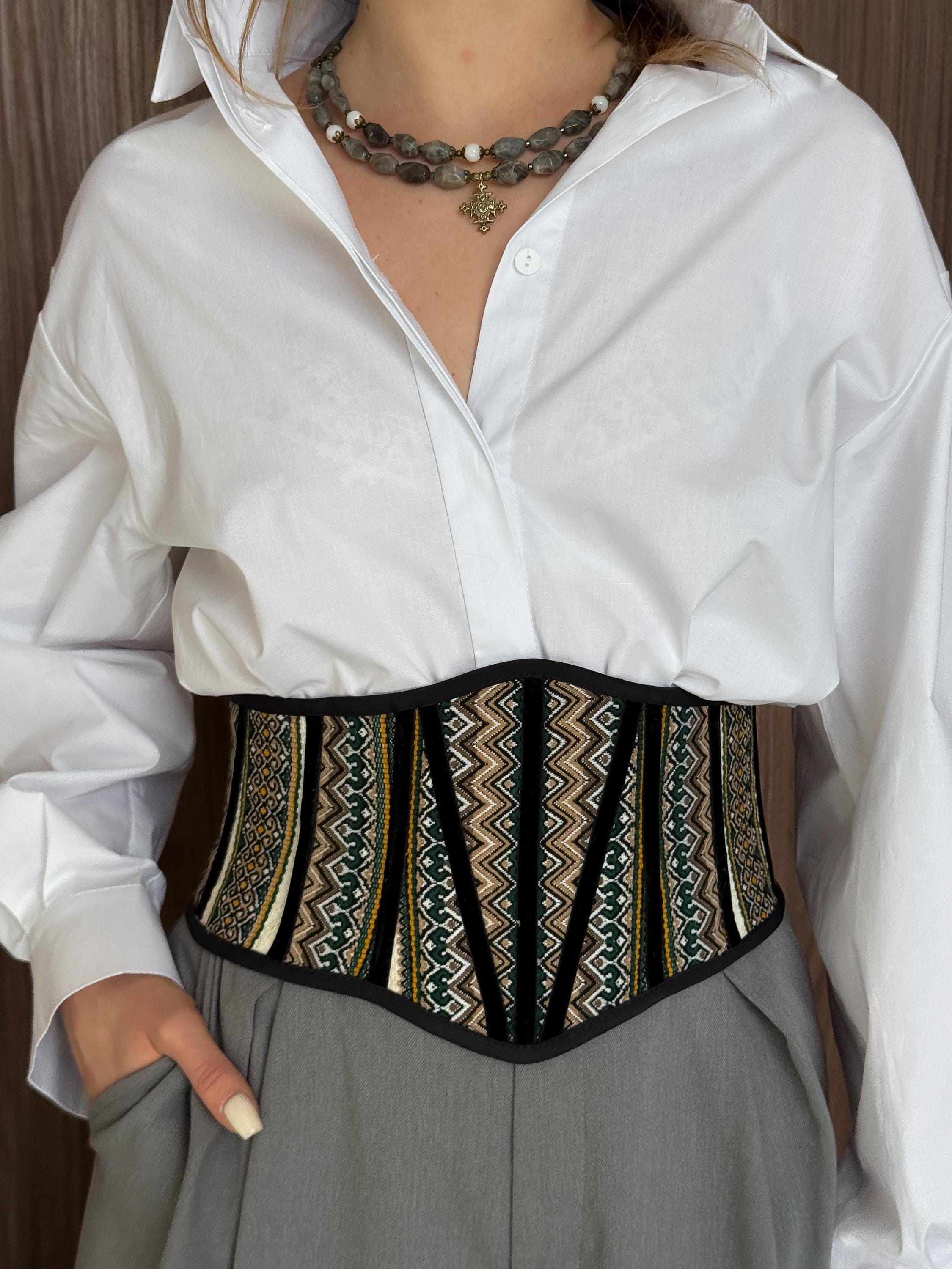 Underbust Corset Belt, Ethnic Waist Corset Cincher, Folk Style Wide Belt, Modern Ukrainian Ethno Corset, Renaissance Bodice
