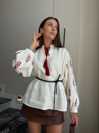 Black linen Embroidered Blouse for Women, Long Sleeve Linen Tunic, Linen Shirt with Red Embroidery, Ukrainian Vyshyvanka Boho Style Top