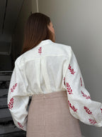 Black linen Embroidered Blouse for Women, Long Sleeve Linen Tunic, Linen Shirt with Red Embroidery, Ukrainian Vyshyvanka Boho Style Top