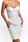 Ivory Satin Corset with Sequin Skirt, Bridal Two Piece Set, Cocktail Party Outfit, Elegant Rehearsal Dinner Dress for Bride