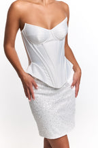 Ivory Satin Corset with Sequin Skirt, Bridal Two Piece Set, Cocktail Party Outfit, Elegant Rehearsal Dinner Dress for Bride