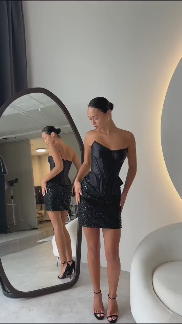 Black dress, beautiful cocktail dress, Bachelorette Wedding guest dress, Prom dress, and festival outfits, sleeveless black corset dress!