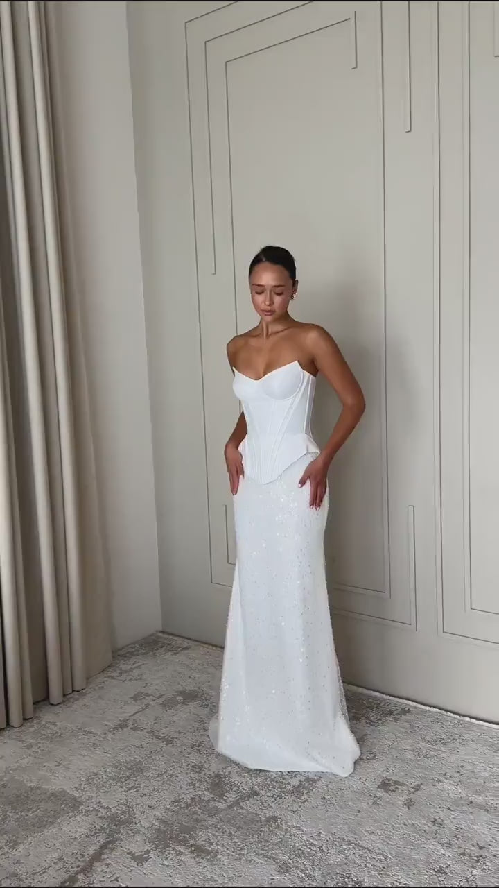 Wedding dress, sequins mini elopement engagement and civil corset wedding dress