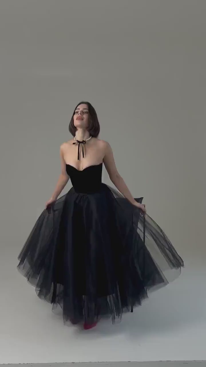 Long tulle skirt, black midi tulle skirt, lush skirt for event