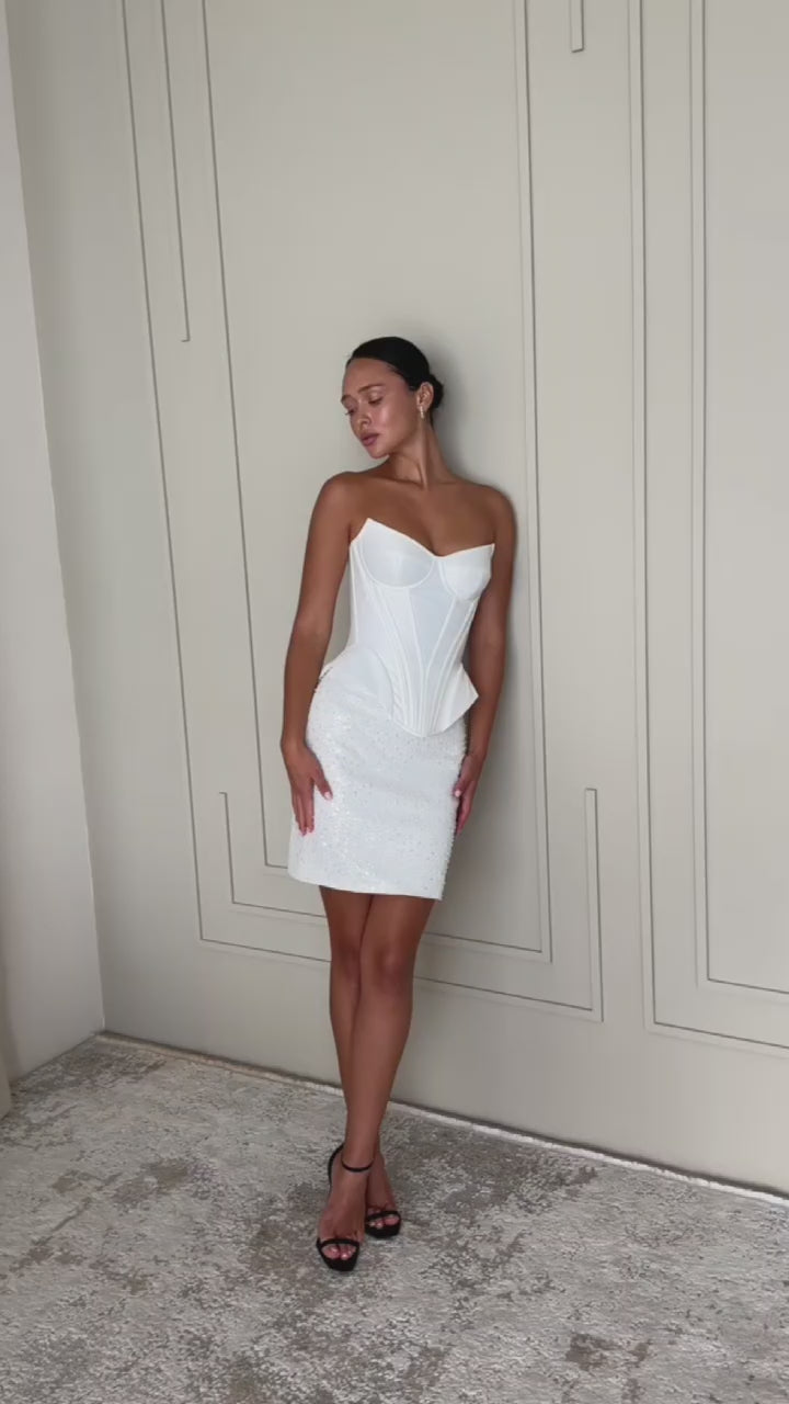 Ivory Satin Corset top Olivia with Skirt set