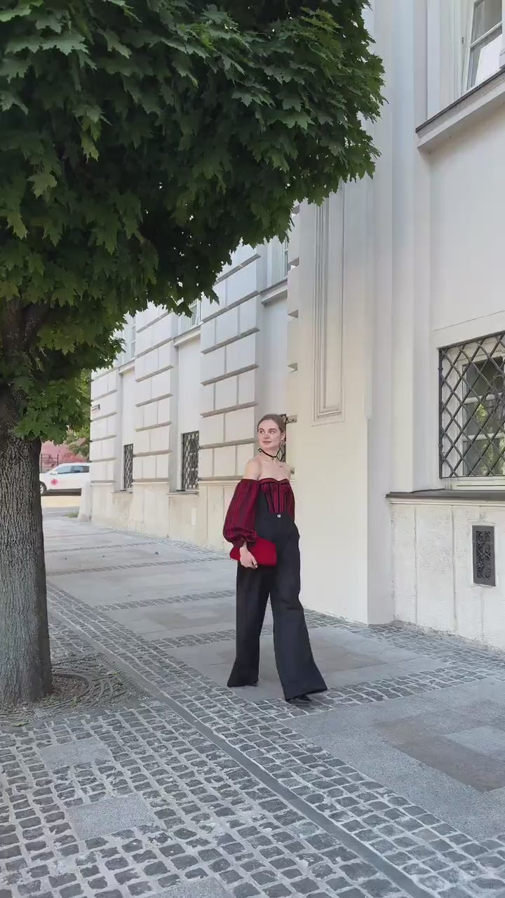 Corset top Ukraine detachable sleeves, black and red hand made corset top